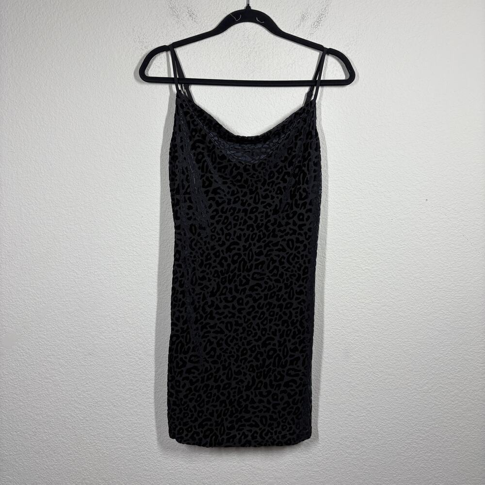 Le Lis Collection Small Velvet Cowl Neck Mini Sheath Dress Black Animal Print